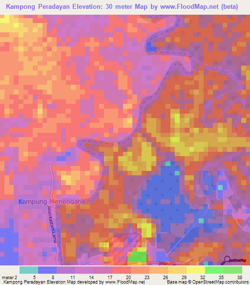 Kampong Peradayan,Brunei Elevation Map