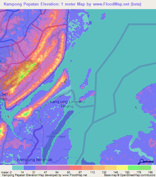 Kampong Pepatan,Brunei Elevation Map