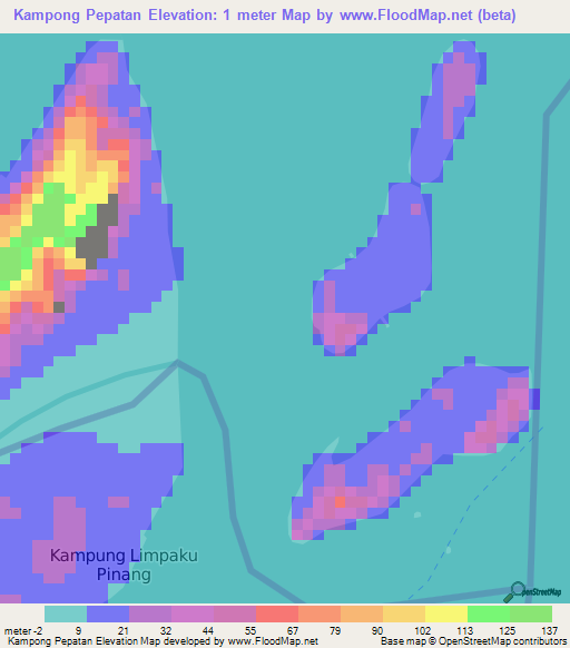 Kampong Pepatan,Brunei Elevation Map