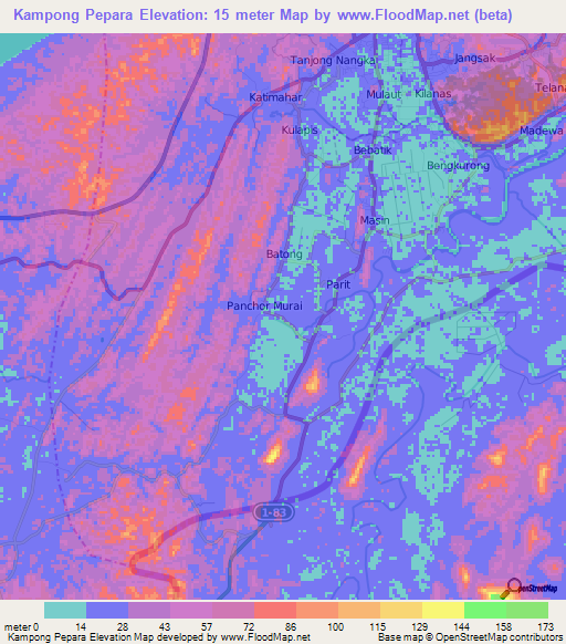 Kampong Pepara,Brunei Elevation Map