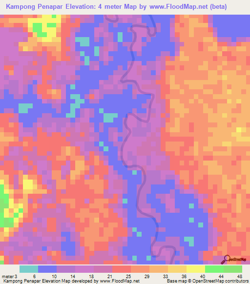 Kampong Penapar,Brunei Elevation Map