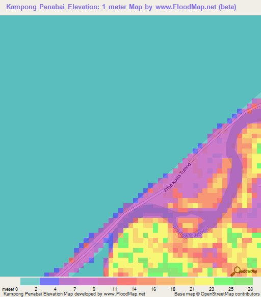 Kampong Penabai,Brunei Elevation Map