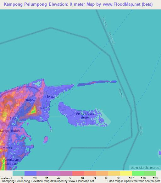Kampong Pelumpong,Brunei Elevation Map