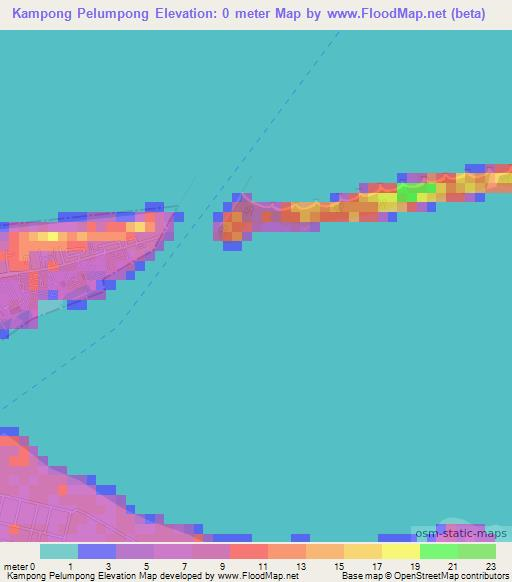 Kampong Pelumpong,Brunei Elevation Map