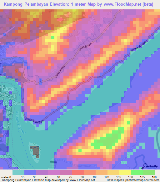 Kampong Pelambayan,Brunei Elevation Map