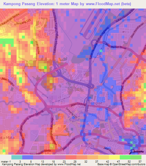 Kampong Pasang,Brunei Elevation Map