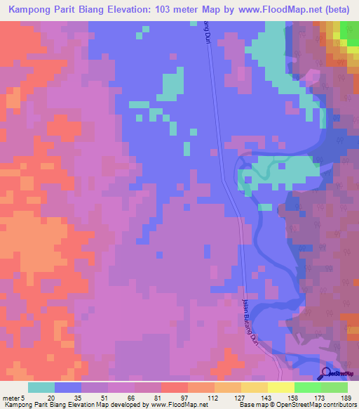 Kampong Parit Biang,Brunei Elevation Map