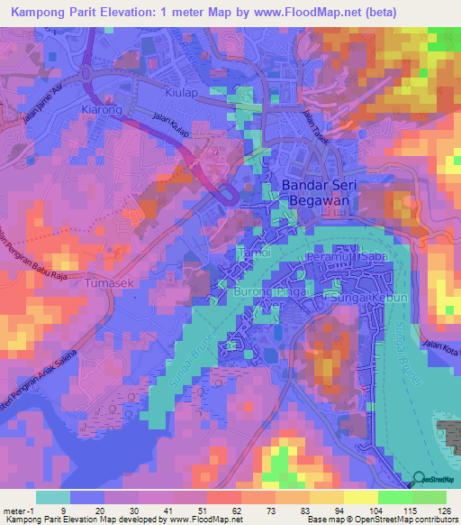Kampong Parit,Brunei Elevation Map