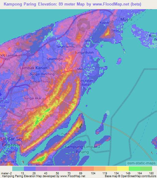 Kampong Paring,Brunei Elevation Map