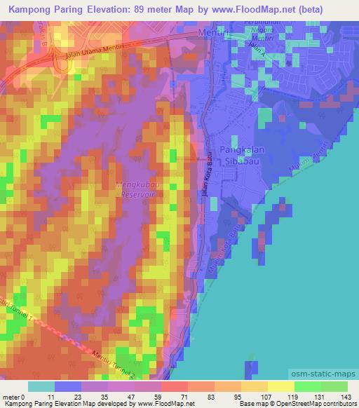Kampong Paring,Brunei Elevation Map