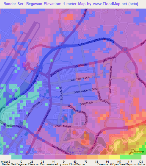 Bandar Seri Begawan,Brunei Elevation Map