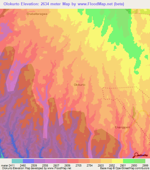 Olokurto,Kenya Elevation Map