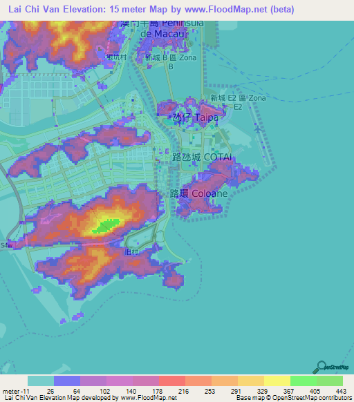 Lai Chi Van,Macao Elevation Map