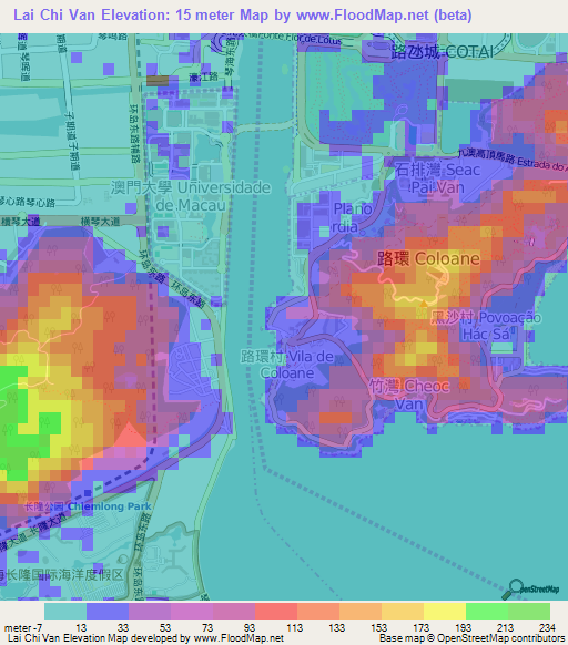 Lai Chi Van,Macao Elevation Map