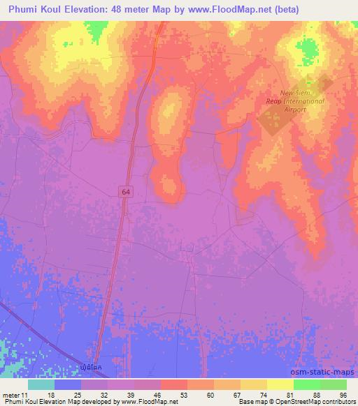 Phumi Koul,Cambodia Elevation Map