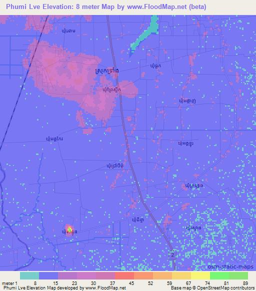 Phumi Lve,Cambodia Elevation Map