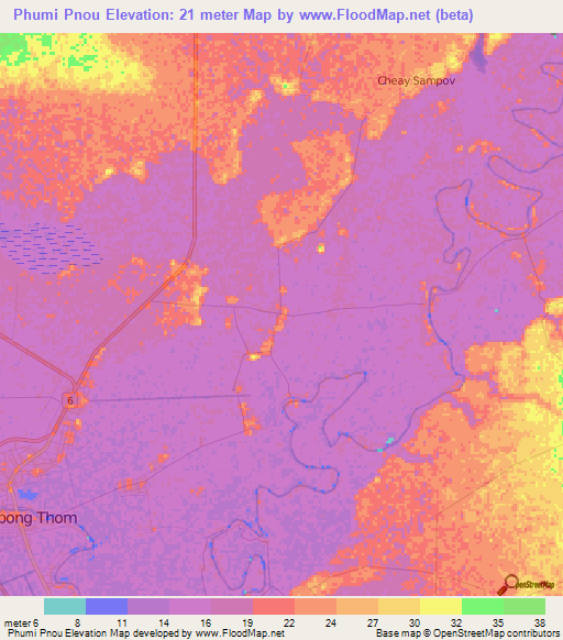 Phumi Pnou,Cambodia Elevation Map