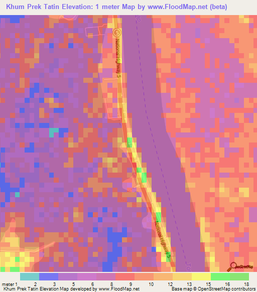 Khum Prek Tatin,Cambodia Elevation Map