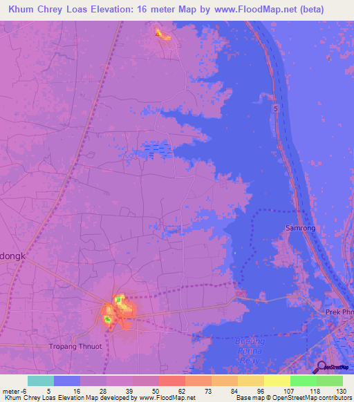 Khum Chrey Loas,Cambodia Elevation Map