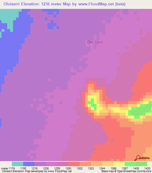 Oloiserri,Kenya Elevation Map