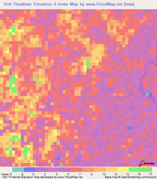 Vott Thnakhan,Cambodia Elevation Map