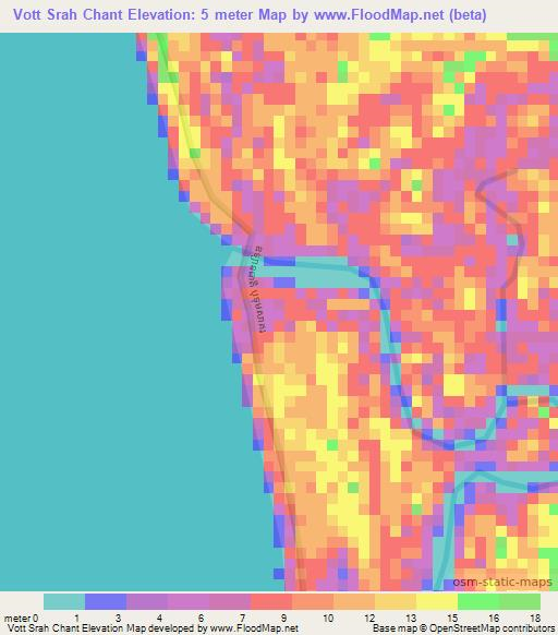 Vott Srah Chant,Cambodia Elevation Map