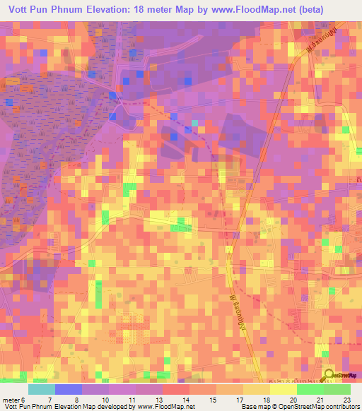 Vott Pun Phnum,Cambodia Elevation Map