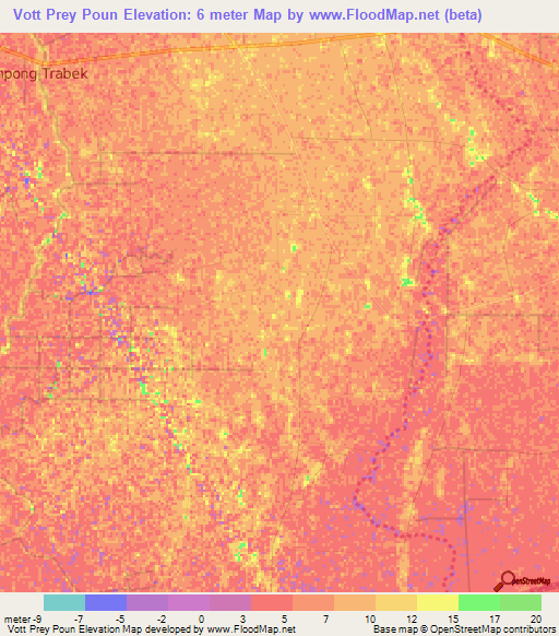 Vott Prey Poun,Cambodia Elevation Map