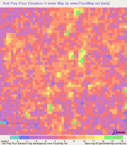 Vott Prey Poun,Cambodia Elevation Map