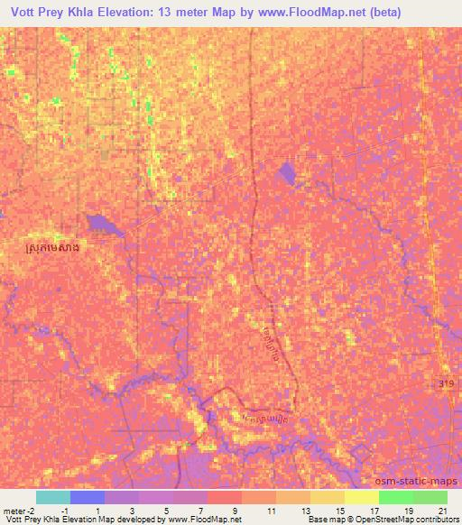 Vott Prey Khla,Cambodia Elevation Map