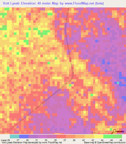 Vott Lyeab,Cambodia Elevation Map