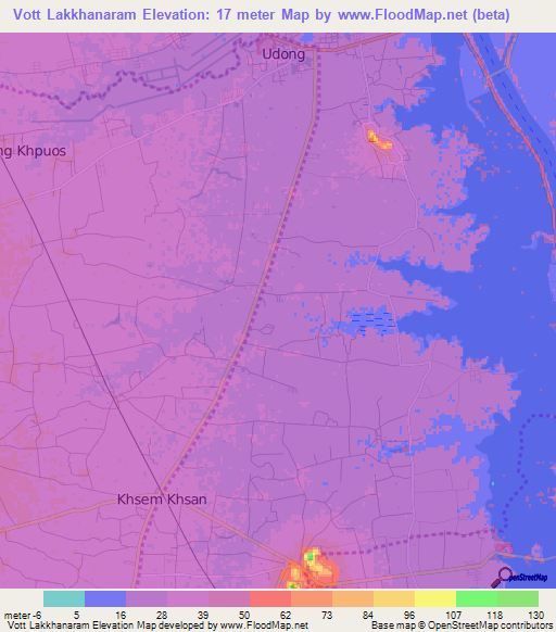 Vott Lakkhanaram,Cambodia Elevation Map