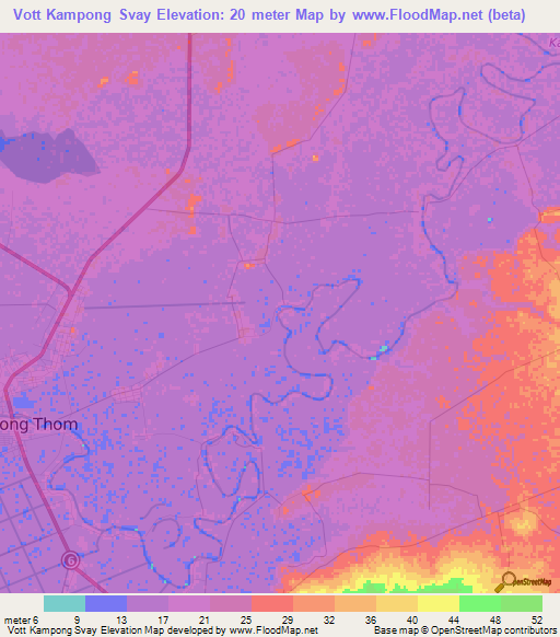 Vott Kampong Svay,Cambodia Elevation Map
