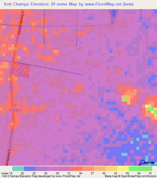 Vott Champa,Cambodia Elevation Map