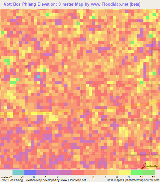 Vott Bos Phlang,Cambodia Elevation Map