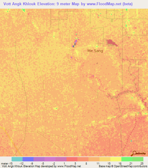 Vott Angk Khlouk,Cambodia Elevation Map
