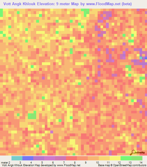 Vott Angk Khlouk,Cambodia Elevation Map