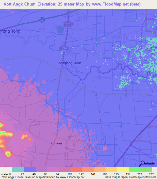 Vott Angk Chum,Cambodia Elevation Map