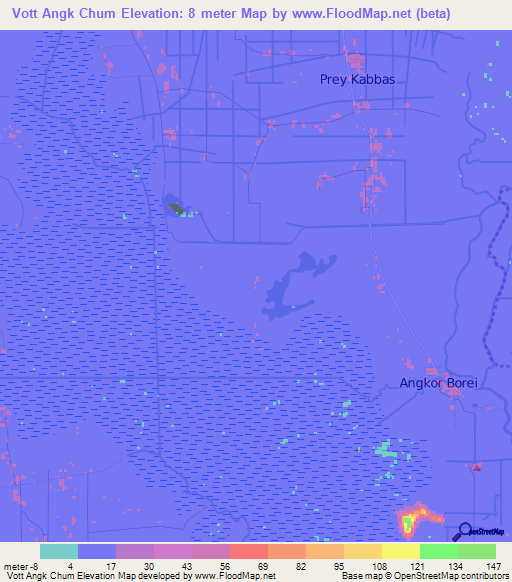 Vott Angk Chum,Cambodia Elevation Map