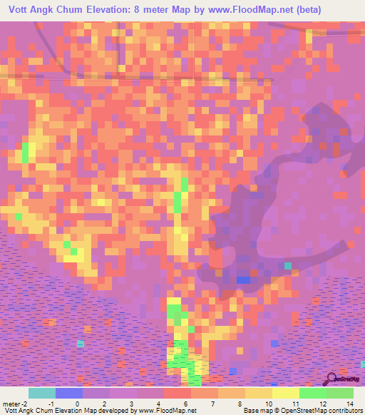 Vott Angk Chum,Cambodia Elevation Map