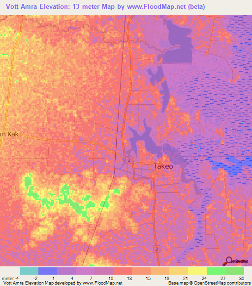 Vott Amra,Cambodia Elevation Map
