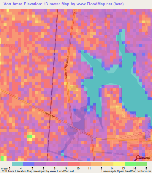 Vott Amra,Cambodia Elevation Map