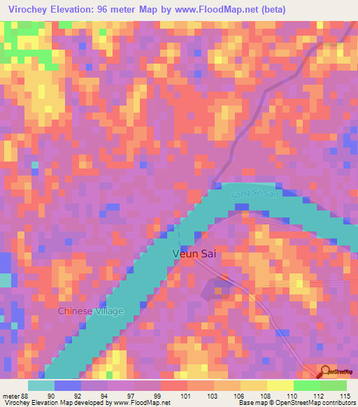 Virochey,Cambodia Elevation Map