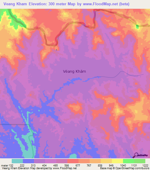 Veang Kham,Cambodia Elevation Map
