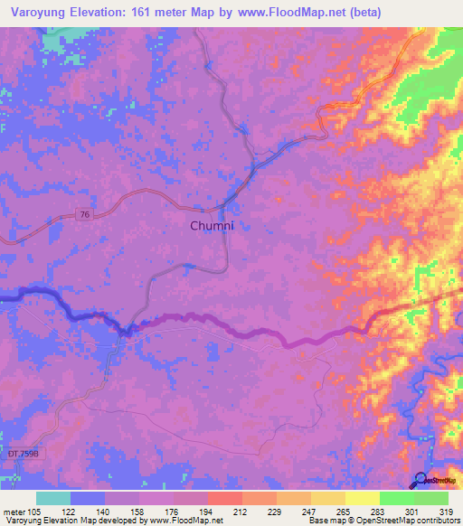 Varoyung,Cambodia Elevation Map