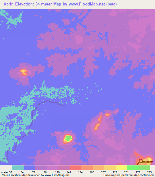 Varin,Cambodia Elevation Map
