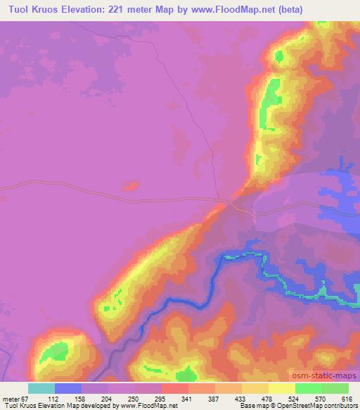 Tuol Kruos,Cambodia Elevation Map