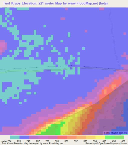 Tuol Kruos,Cambodia Elevation Map