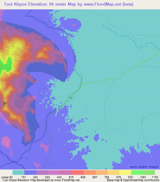Tuol Khpos,Cambodia Elevation Map