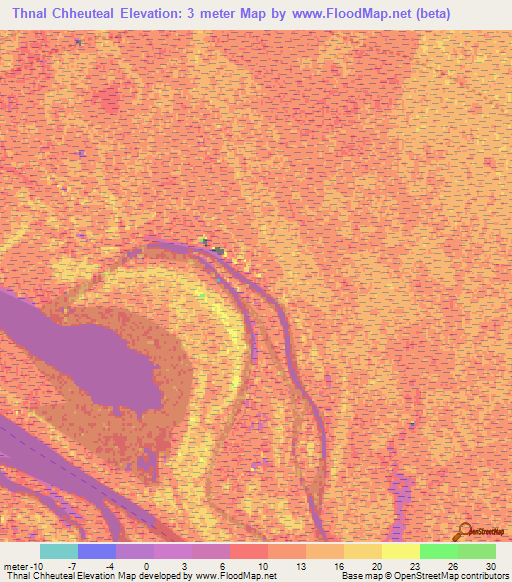 Thnal Chheuteal,Cambodia Elevation Map